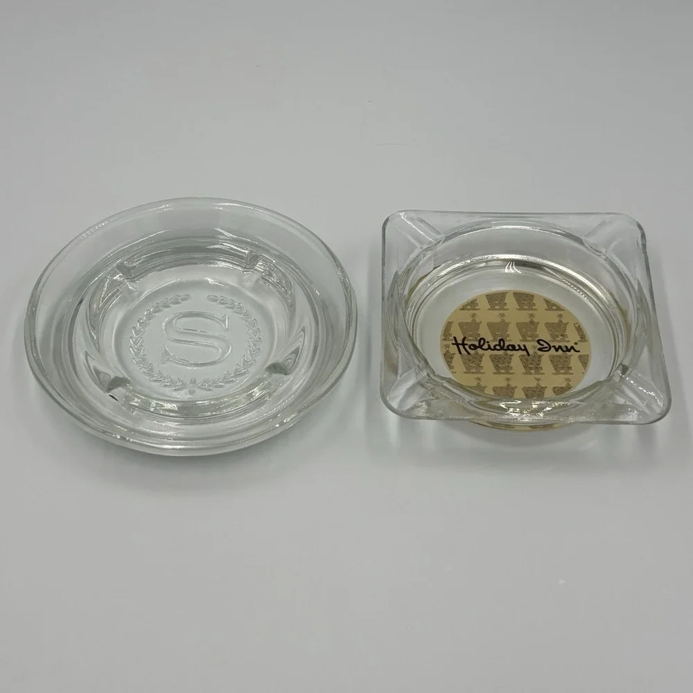 Vintage Hotel‎ Ashtrays Sheraton & Holiday Inn Glass Ashtrays Lot Of 2 Man Cave